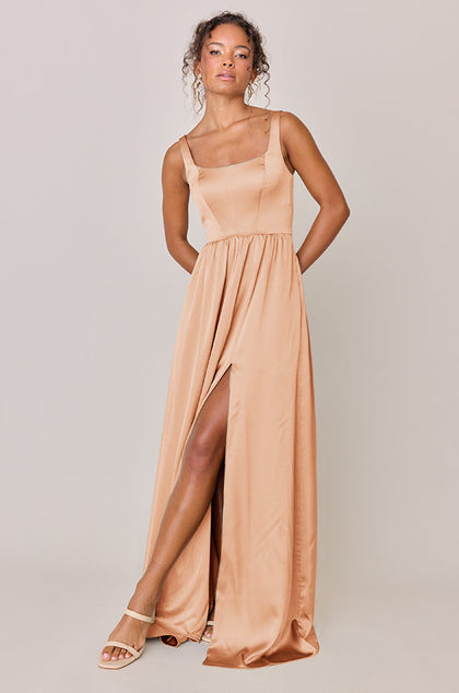 Whitney Satin Dress | Made To Order | Peach