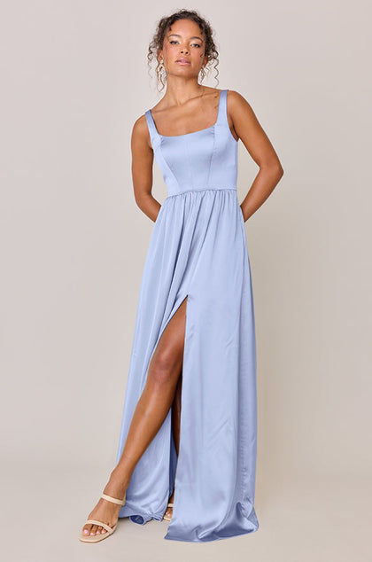 Whitney Satin Dress | Made To Order | Periwinkle