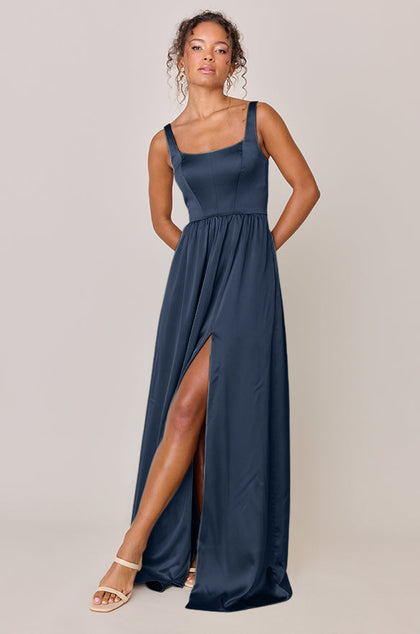Whitney Satin Dress | Made To Order | Romantic Blue