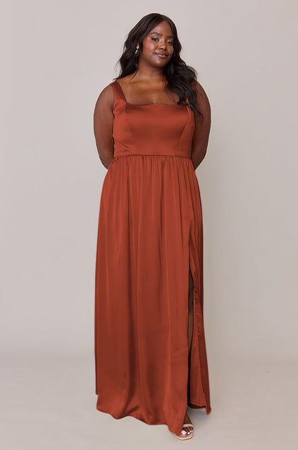 Whitney Satin Dress | Made To Order | Rust