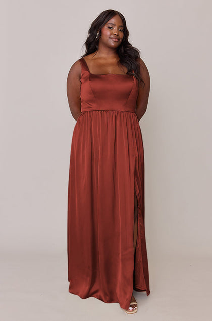 Whitney Satin Dress | Made To Order | Terracotta Rust