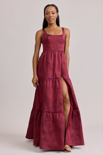Winslet Jacquard Dress | Made To Order | Cabernet