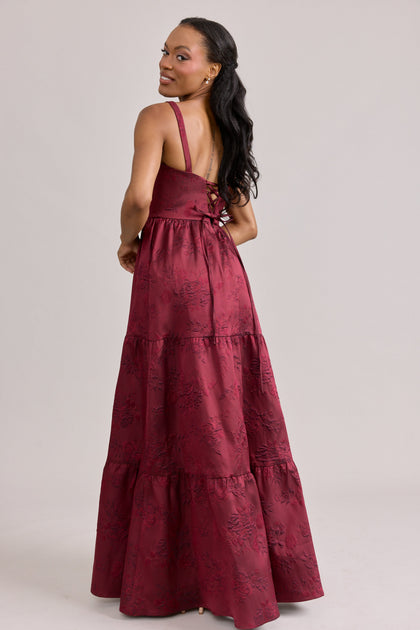 Winslet Jacquard Dress | Made To Order | Cabernet