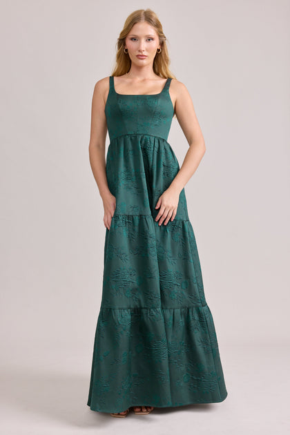 Winslet Jacquard Dress | Made To Order | Classic Emerald