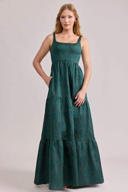 Winslet Jacquard Dress | Made To Order | Classic Emerald
