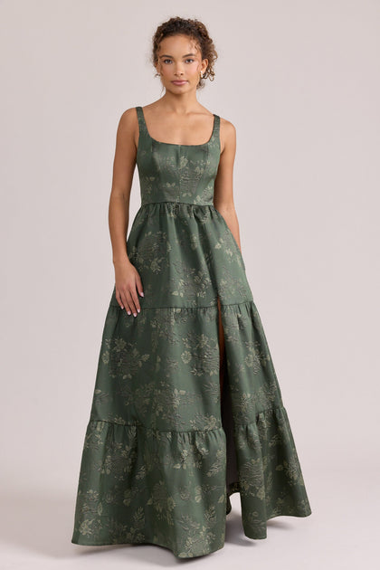 Winslet Jacquard Dress | Made To Order | Deep Olive