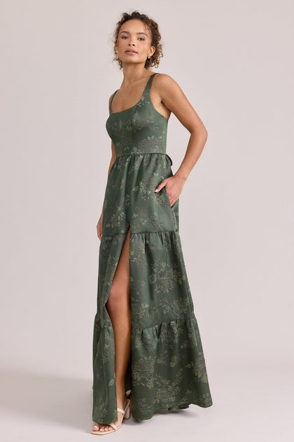 Winslet Jacquard Dress | Made To Order | Deep Olive
