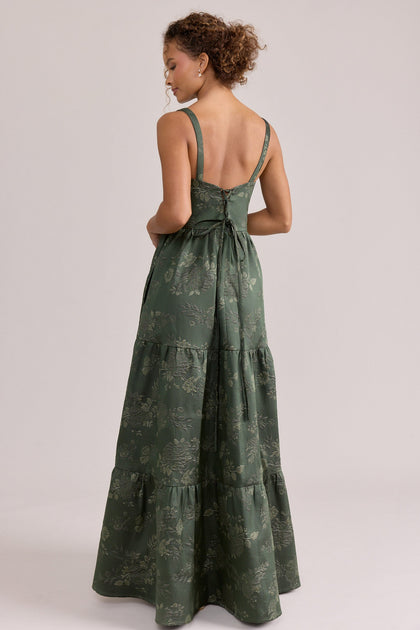 Winslet Jacquard Dress | Made To Order | Deep Olive