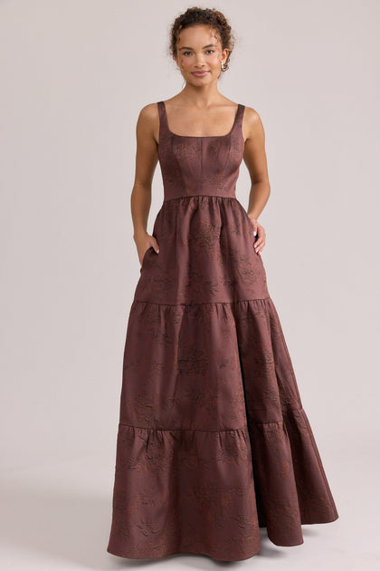 Winslet Jacquard Dress | Made To Order | Mahogany