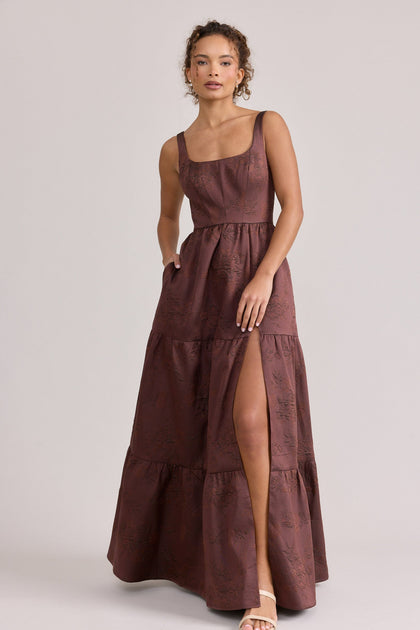 Winslet Jacquard Dress | Made To Order | Mahogany