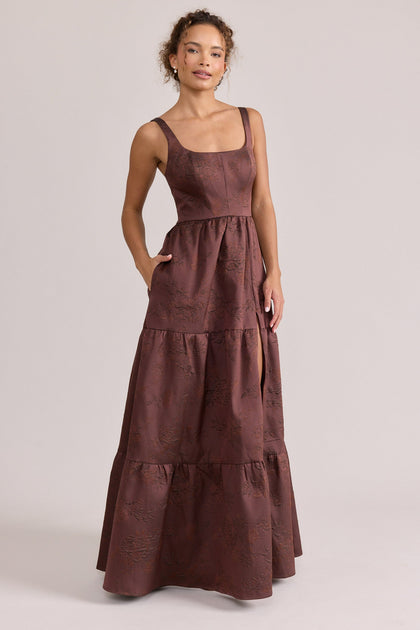Winslet Jacquard Dress | Made To Order | Mahogany