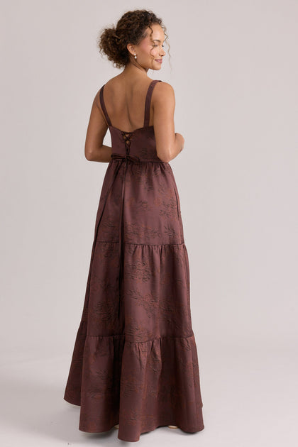 Winslet Jacquard Dress | Made To Order | Mahogany