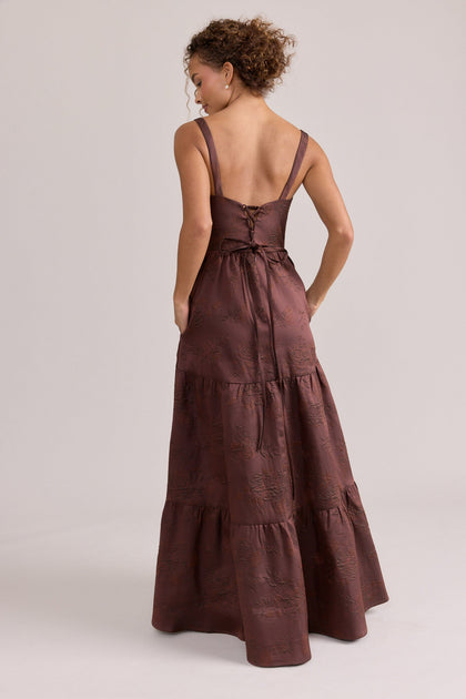 Winslet Jacquard Dress | Made To Order | Mahogany