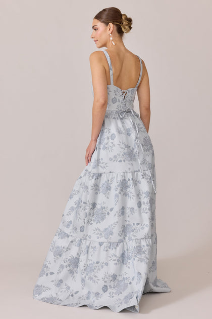 Winslet Jacquard Dress | Made To Order | Sky Blue