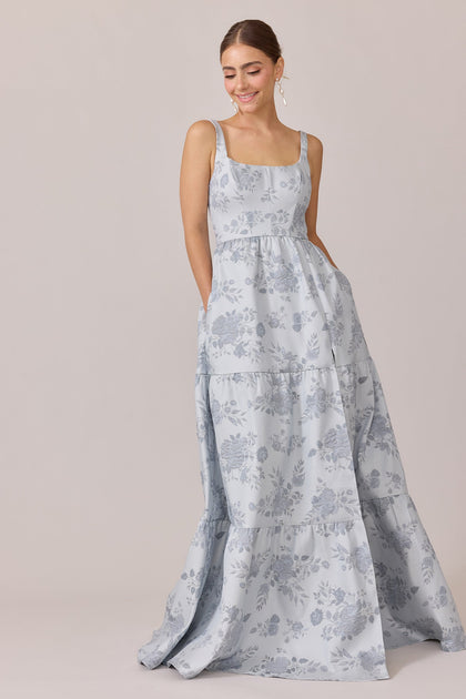 Winslet Jacquard Dress | Made To Order | Sky Blue