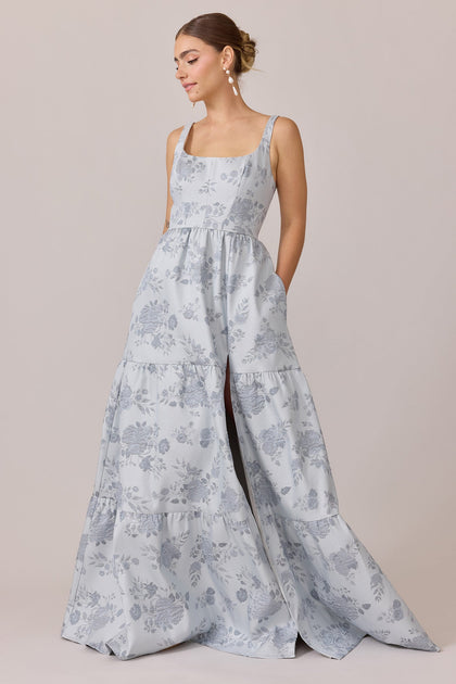 Winslet Jacquard Dress | Made To Order | Sky Blue