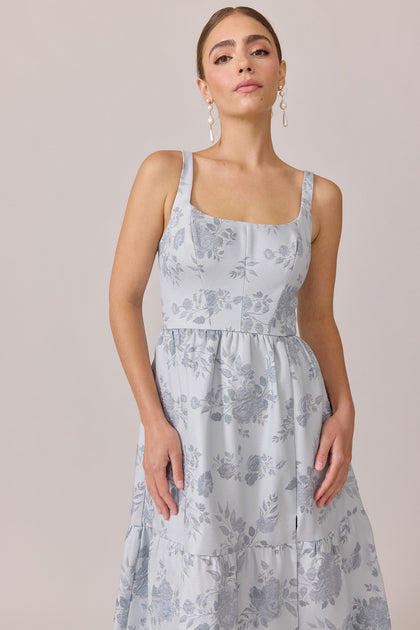 Winslet Jacquard Dress | Made To Order | Sky Blue