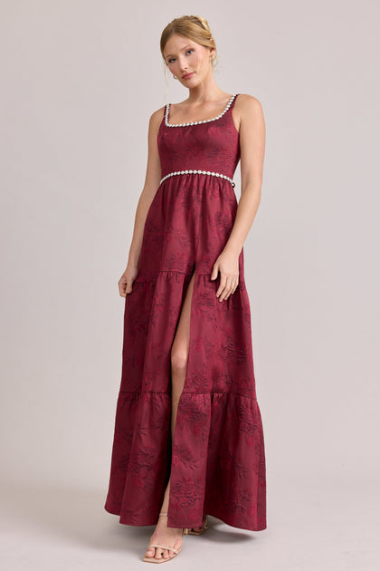 Winslet Luxe Jacquard Dress | Made To Order | Cabernet