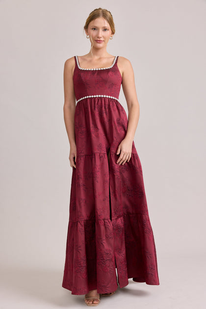 Winslet Luxe Jacquard Dress | Made To Order | Cabernet