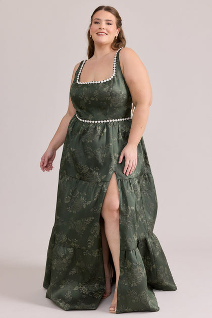 Winslet Luxe Jacquard Dress | Made To Order | Deep Olive