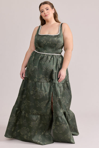 Winslet Luxe Jacquard Dress | Made To Order | Deep Olive