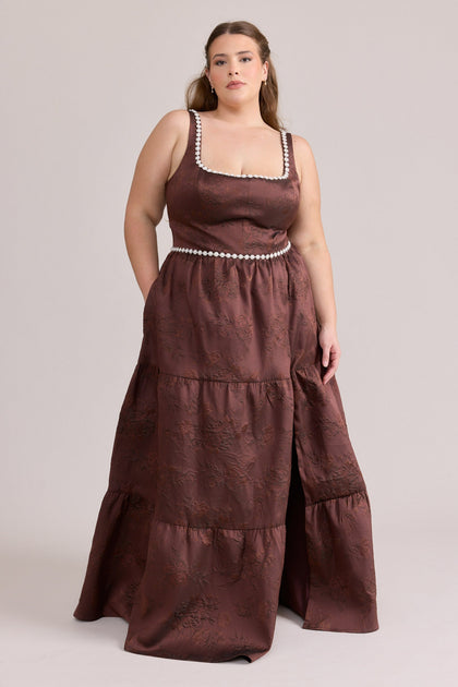 Winslet Luxe Jacquard Dress | Made To Order | Mahogany