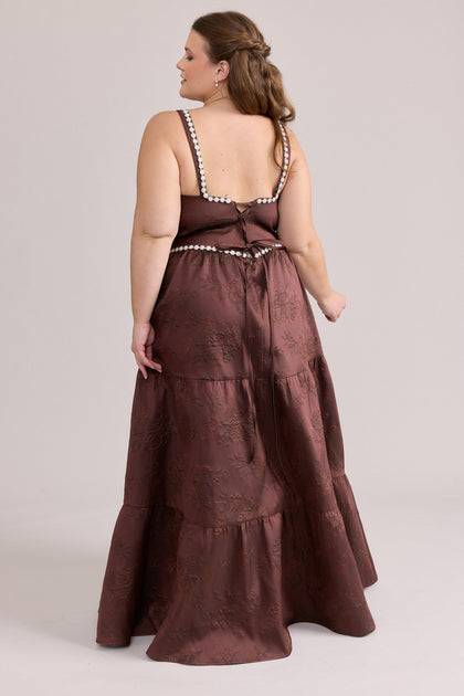 Winslet Luxe Jacquard Dress | Made To Order | Mahogany