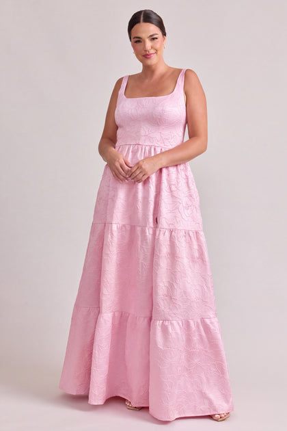 Winslet Tonal Jacquard Dress | Baby Pink