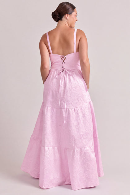 Winslet Tonal Jacquard Dress | Baby Pink