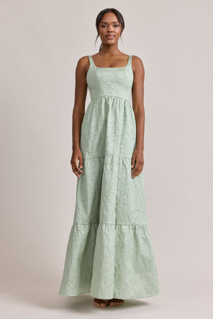 Winslet Tonal Jacquard Dress | Sage