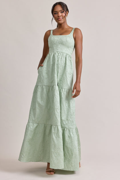 Winslet Tonal Jacquard Dress | Sage