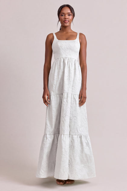 Winslet Tonal Jacquard Dress | White