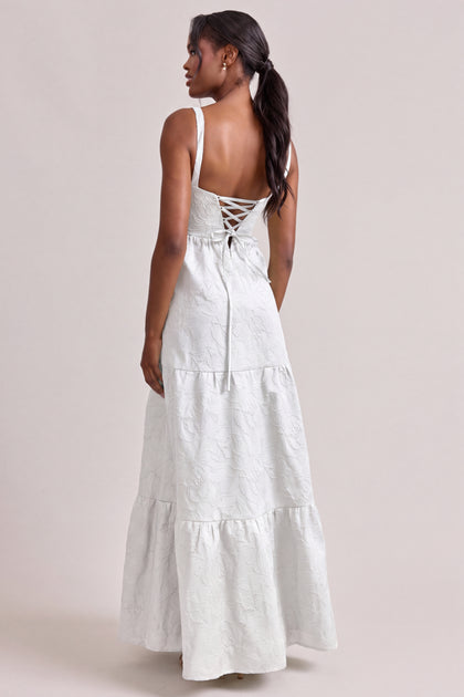 Winslet Tonal Jacquard Dress | White