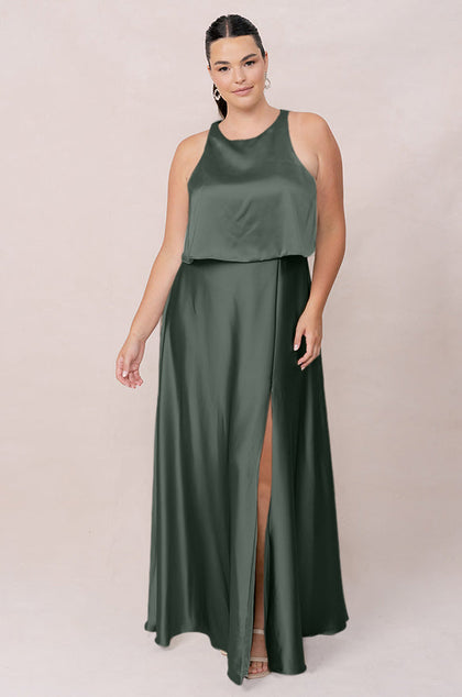 Wren Satin Dress | Made To Order | Deep Olive