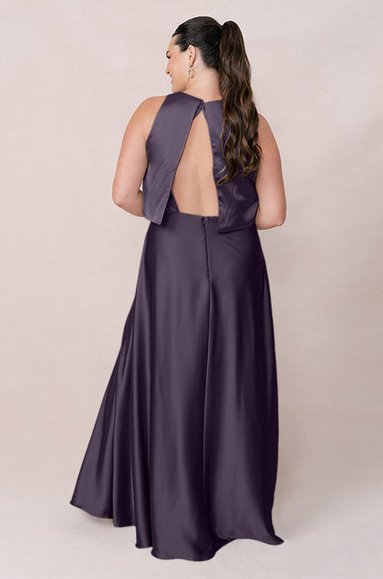 Wren Satin Dress | Made To Order | Eggplant