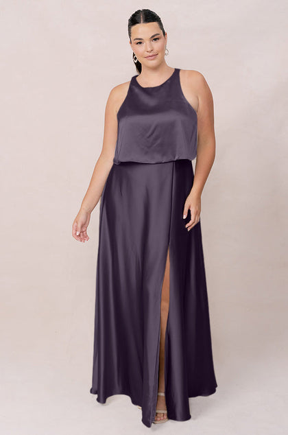 Wren Satin Dress | Made To Order | Eggplant