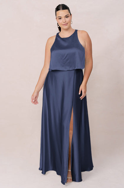 Wren Satin Dress | Made To Order | Indie Blue
