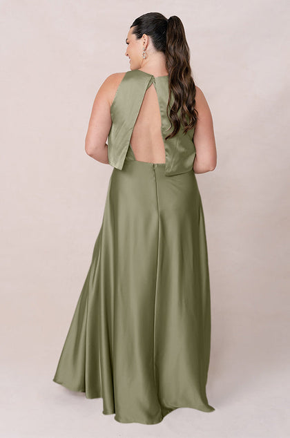 Wren Satin Dress | Made To Order | Moss