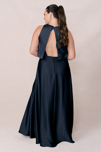 Wren Satin Dress | Made To Order | Navy Blue