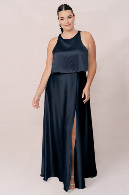 Wren Satin Dress | Made To Order | Navy Blue