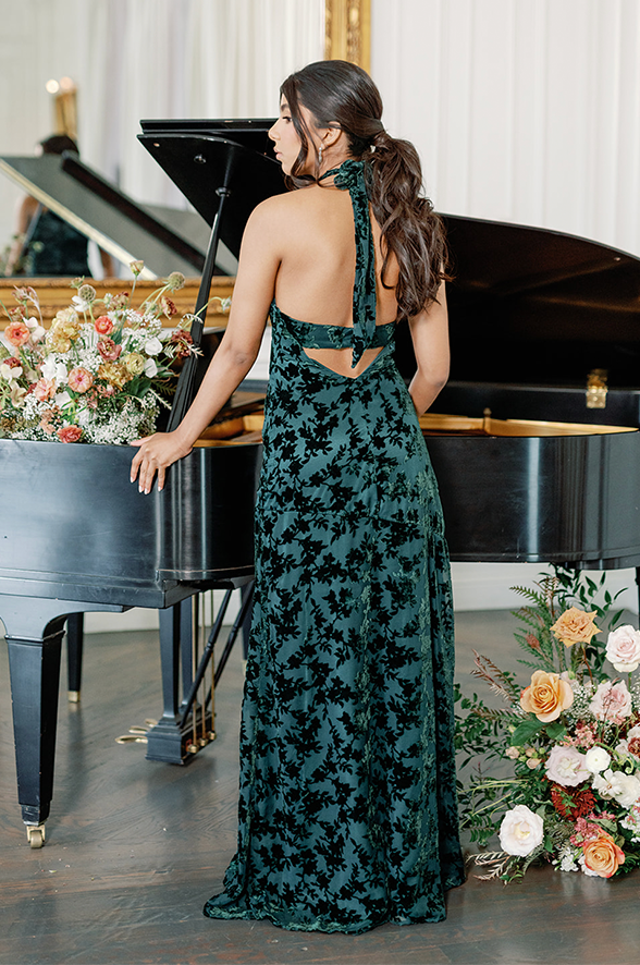 Linen Rich Floral V-Neck Midi Wrap Dress