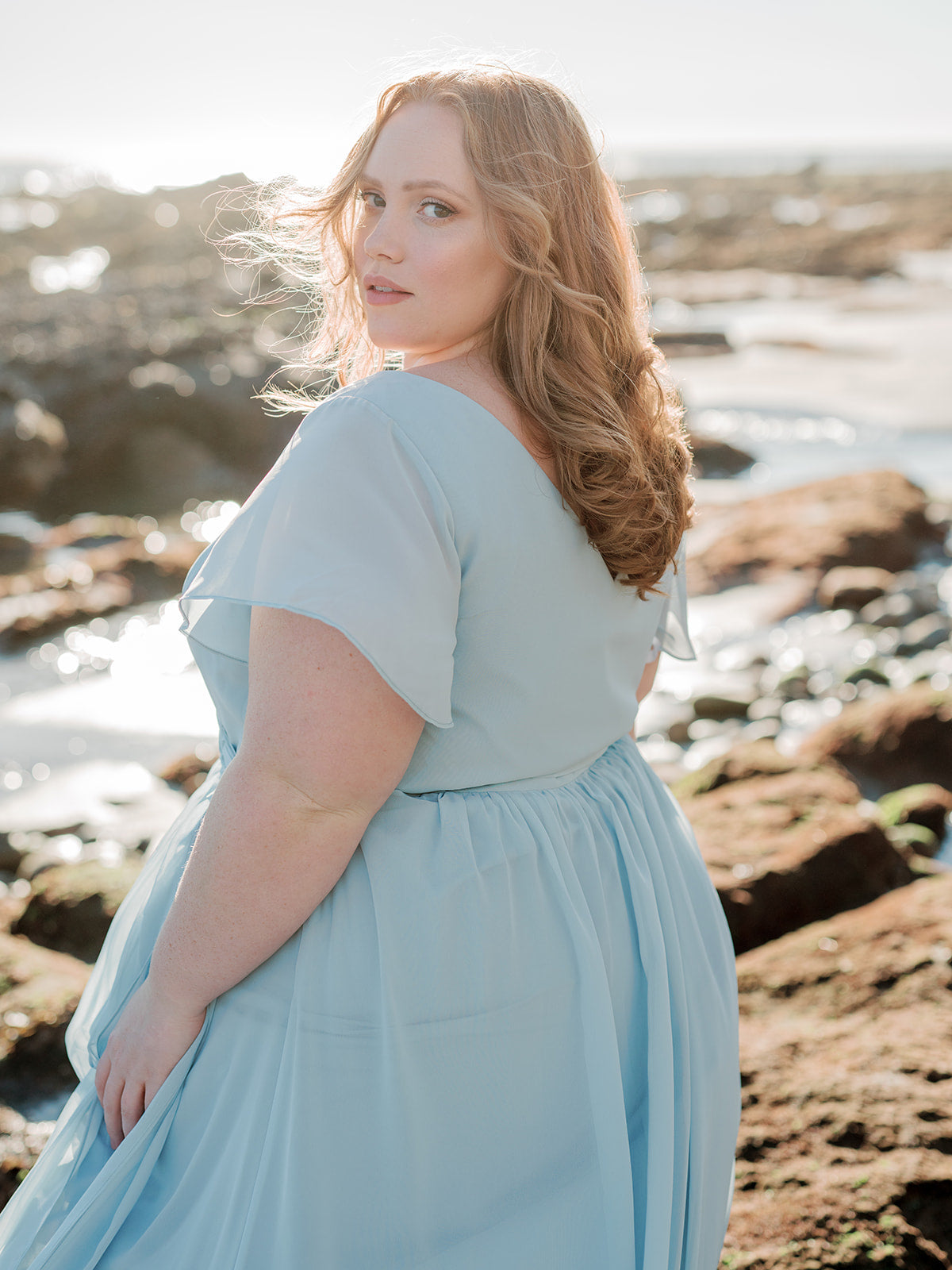 Harper Chiffon Faux Wrap Dress | Made To Order Dusty Blue Harper Chiffon Faux Wrap Dress | Made To Order Dusty Blue