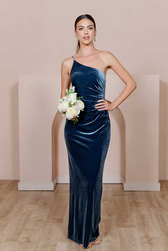 Royal Blue Velvet Prom Dresses with Straight Neck – loveangeldress