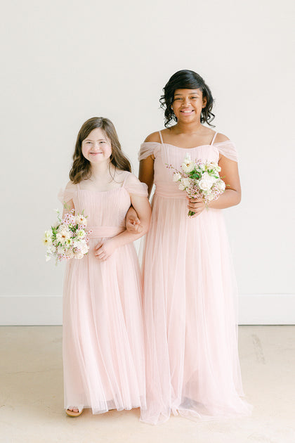 Model on Left: Presley; Size: J10; Color: Peek A Boo Pink | Model on Right: Makayla; Size: J18; Color: Peek A Boo Pink