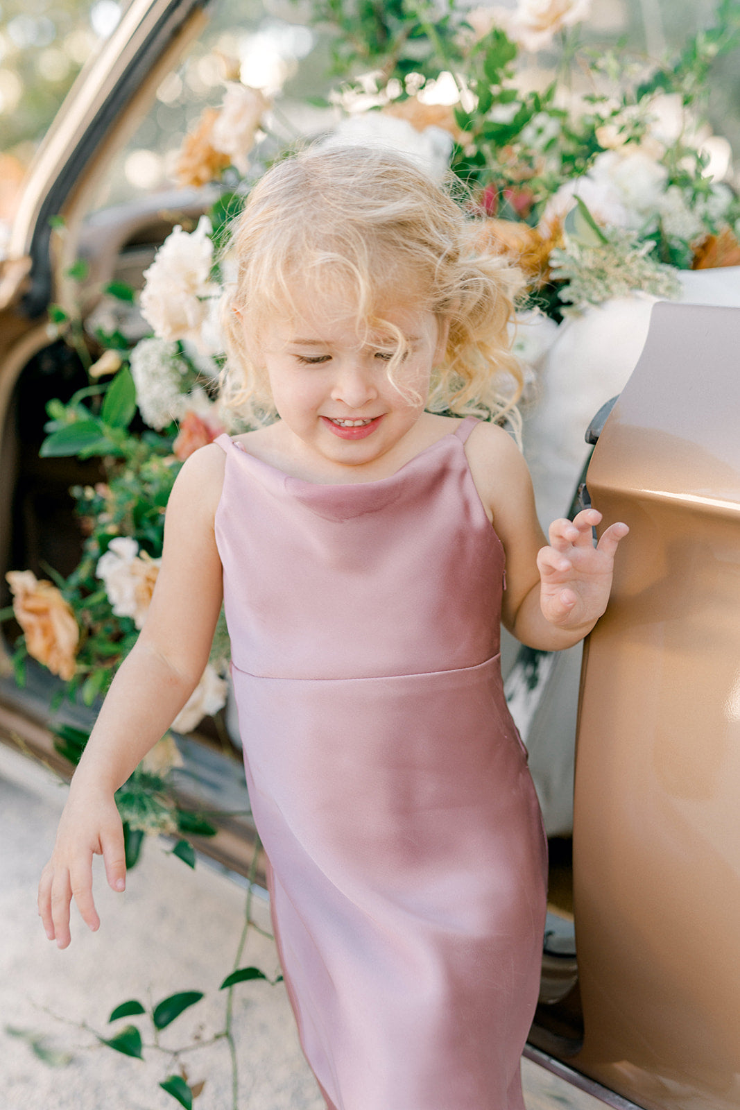 satin girls dress Astrid Pink Silk Smocked Girl Dress