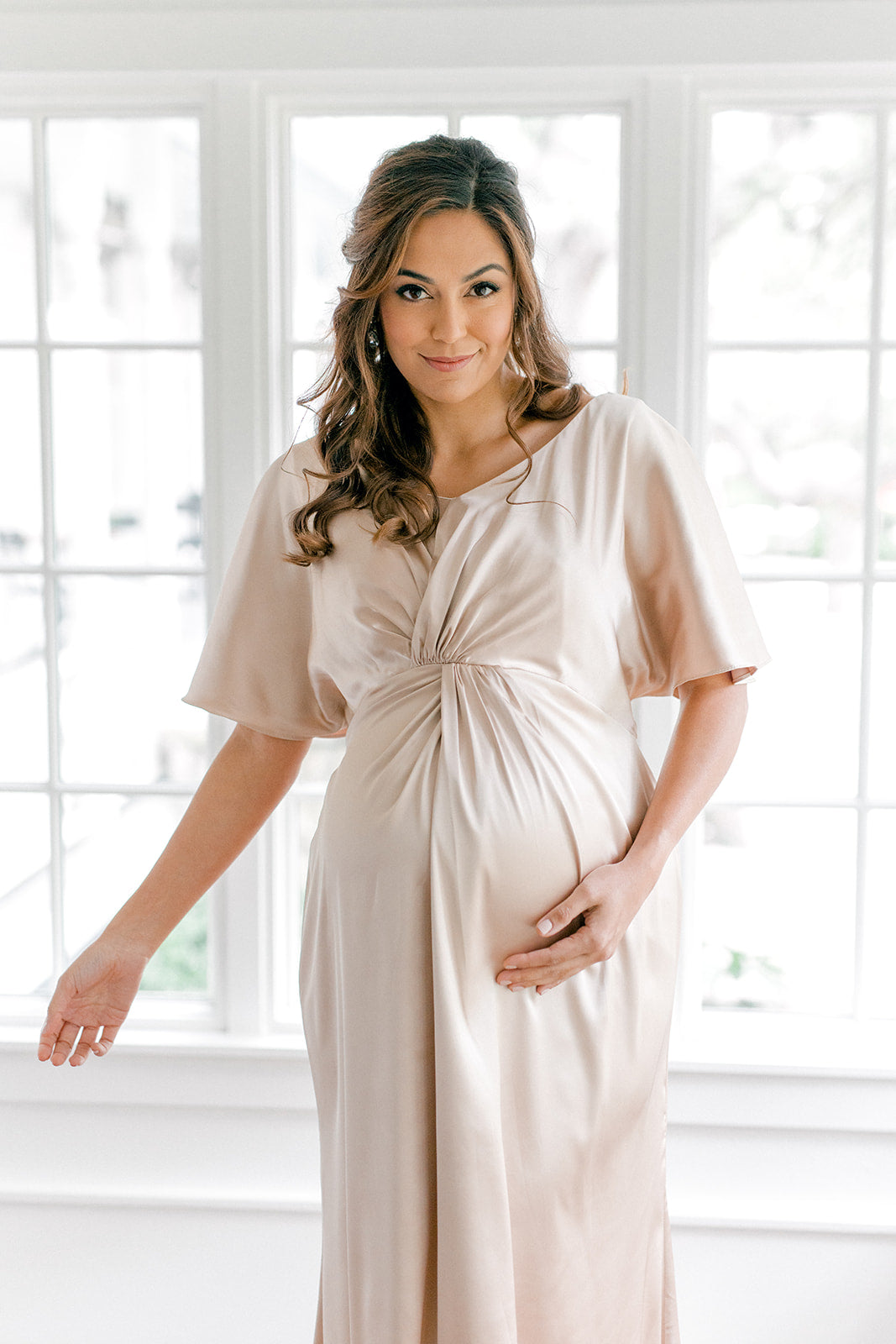 Maternity Gwen Satin Dress | Made To Order Moss Maternity Gwen Satin Dress | Made To Order Moss