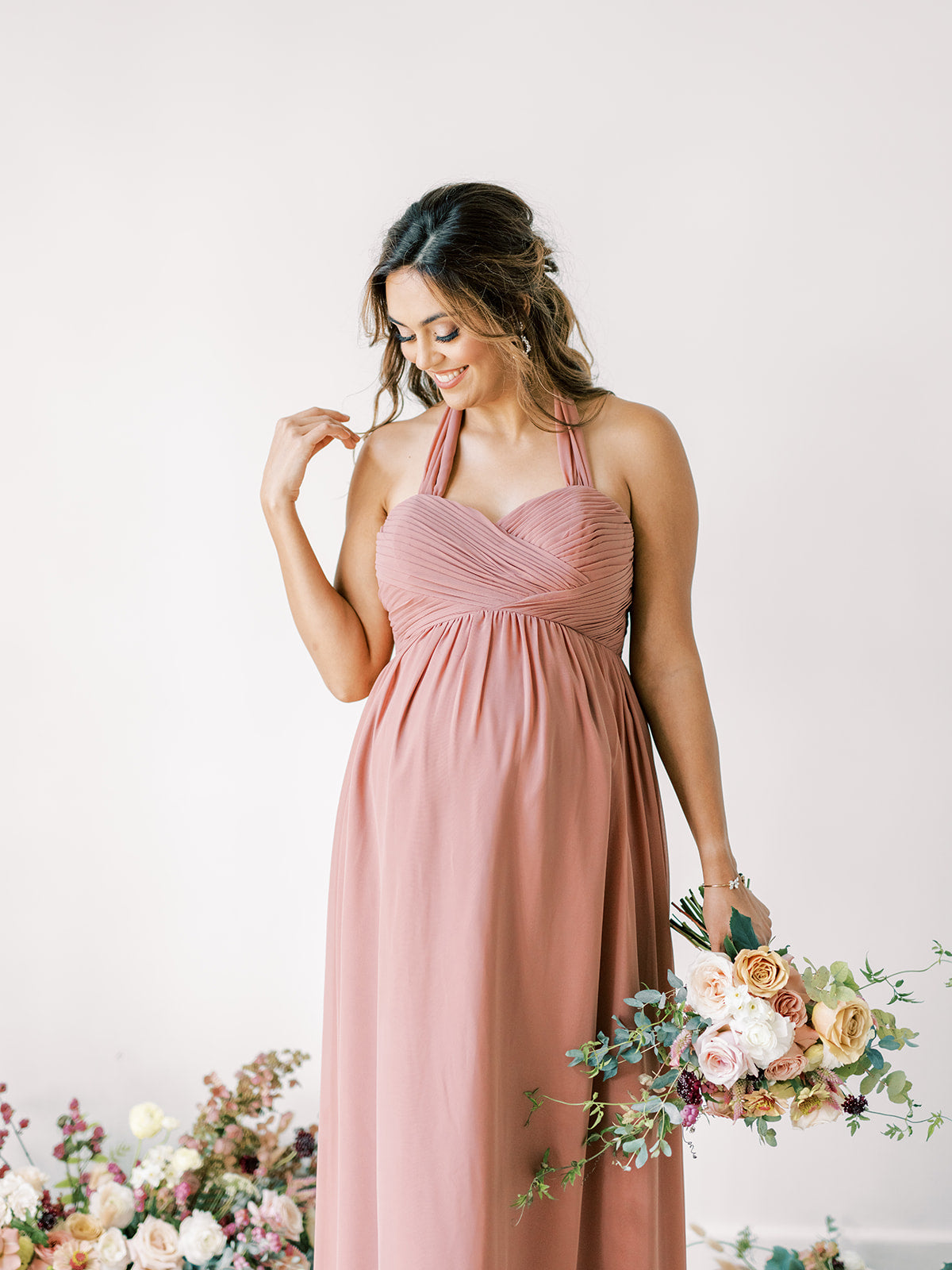 flowy chiffon maternity dress Momyknows Flowy Chiffon Off Shoulder Ruffle Falbala Side Slit Big Swing Elegant Evening Gown Maternity Photoshoot Baby Shower Maxi Dress, Purple / L
