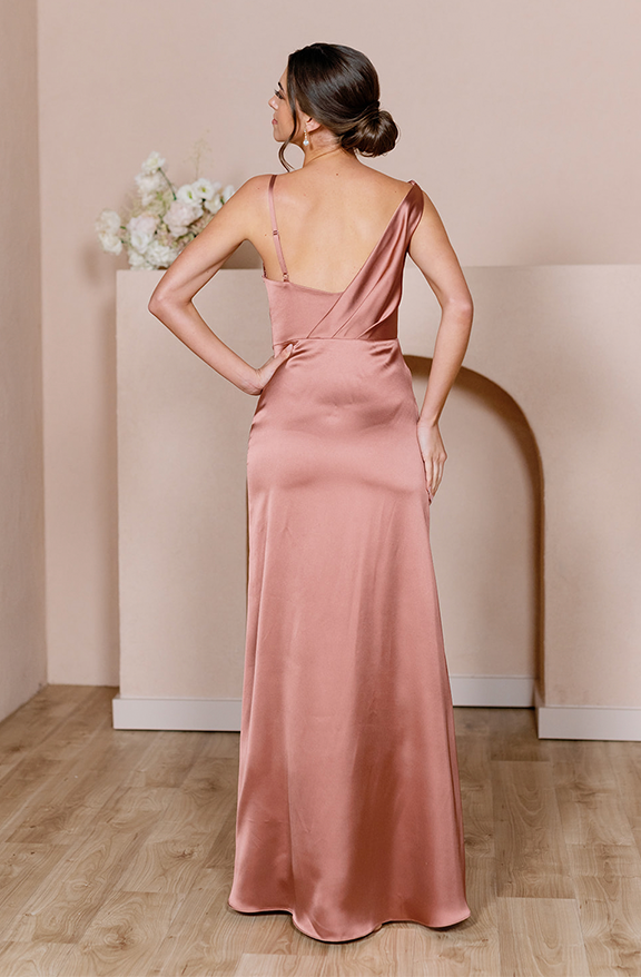 2023 Yellow Elegant One Shoulder Satin Evening Dresses Women Simple A Line  Side Slit Prom Party Gown With Bow Robes De S Color Burgundy US Size 12