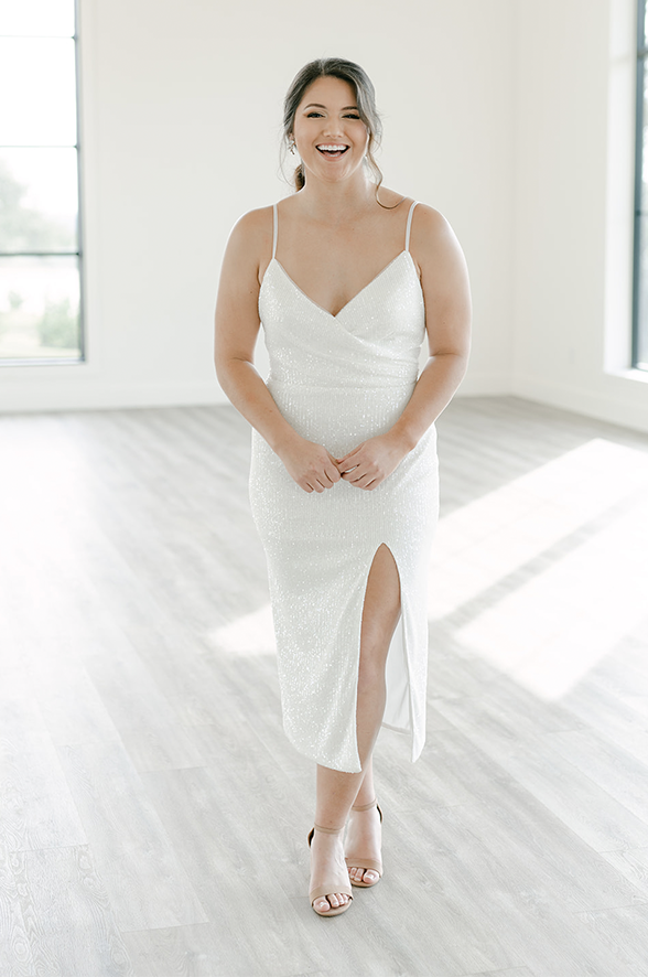 large sequin white dress White Iridescent Sequin Long Prom Gown with Slit,DS4991 DSProm