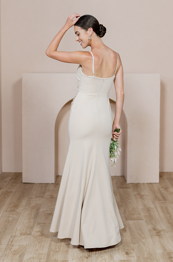 Novias Bridal | A-line Evening Gown In Crepe With Front Slit Mother of the  Bride Dress